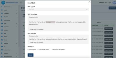 How To Send SMS in Vedmarg School ERP (30+ SMS Templates)