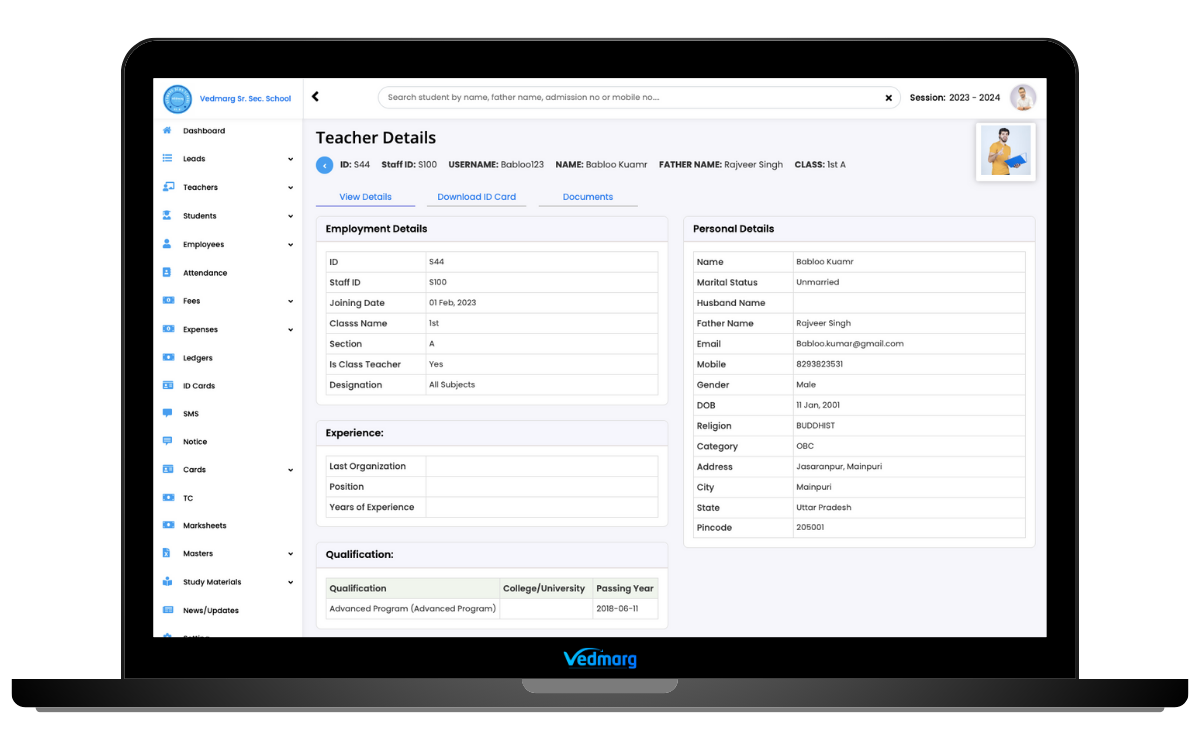 How To Add Teachers in Vedmarg School ERP - Teacher Management System