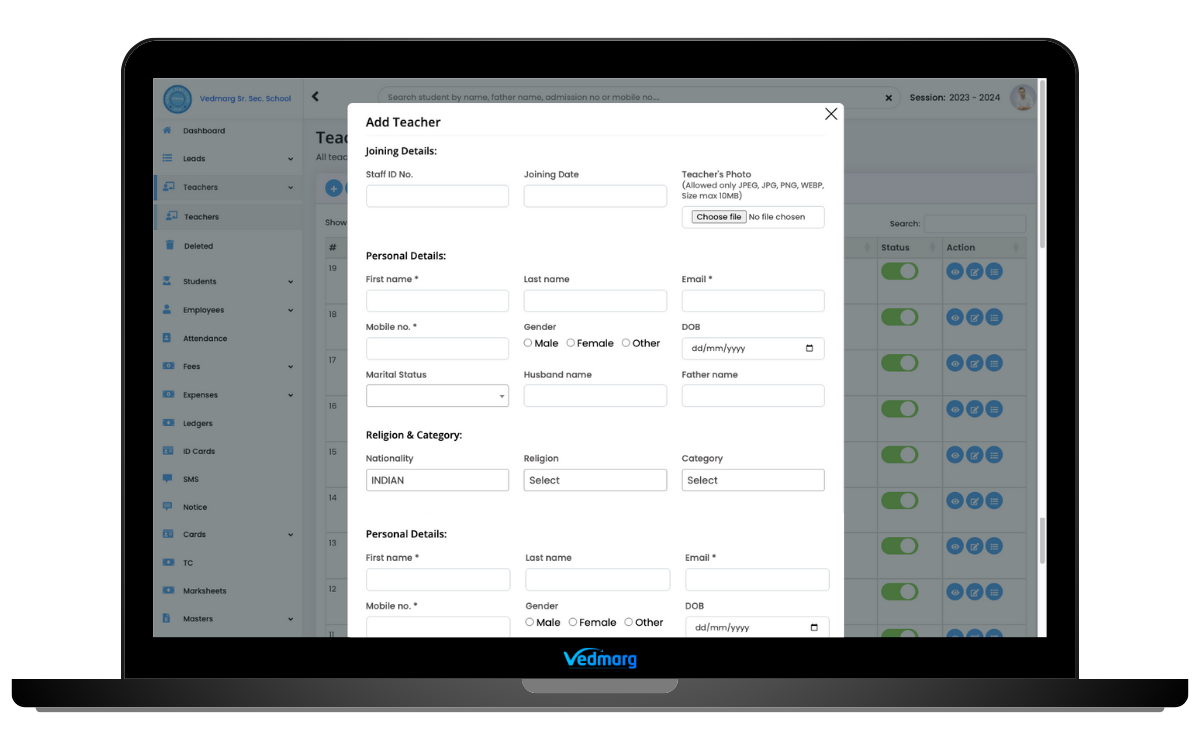 How To Add Teachers in Vedmarg School ERP - Teacher Management System