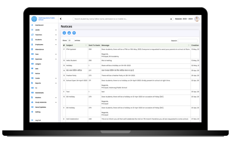 How To Send Notice via Vedmarg School ERP - Unlimited, Anytime.