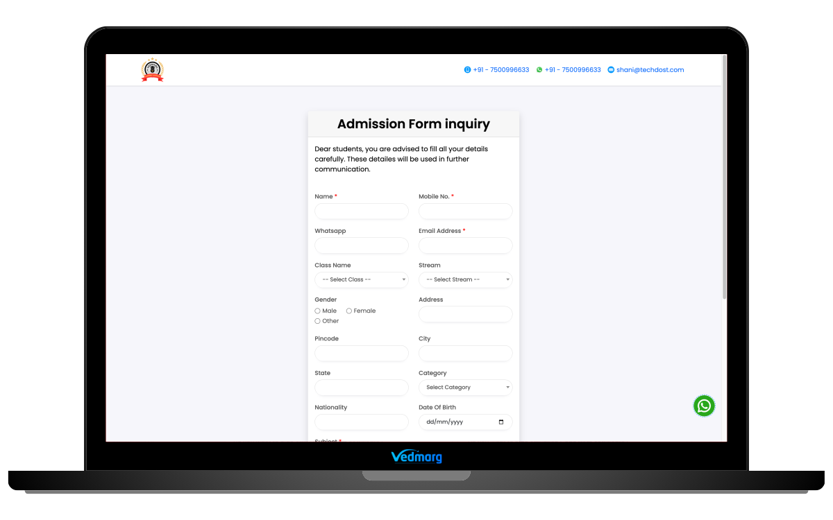 admission form design custom forms google forms - How to Create Custom Forms in Vedmarg School ERP Software?