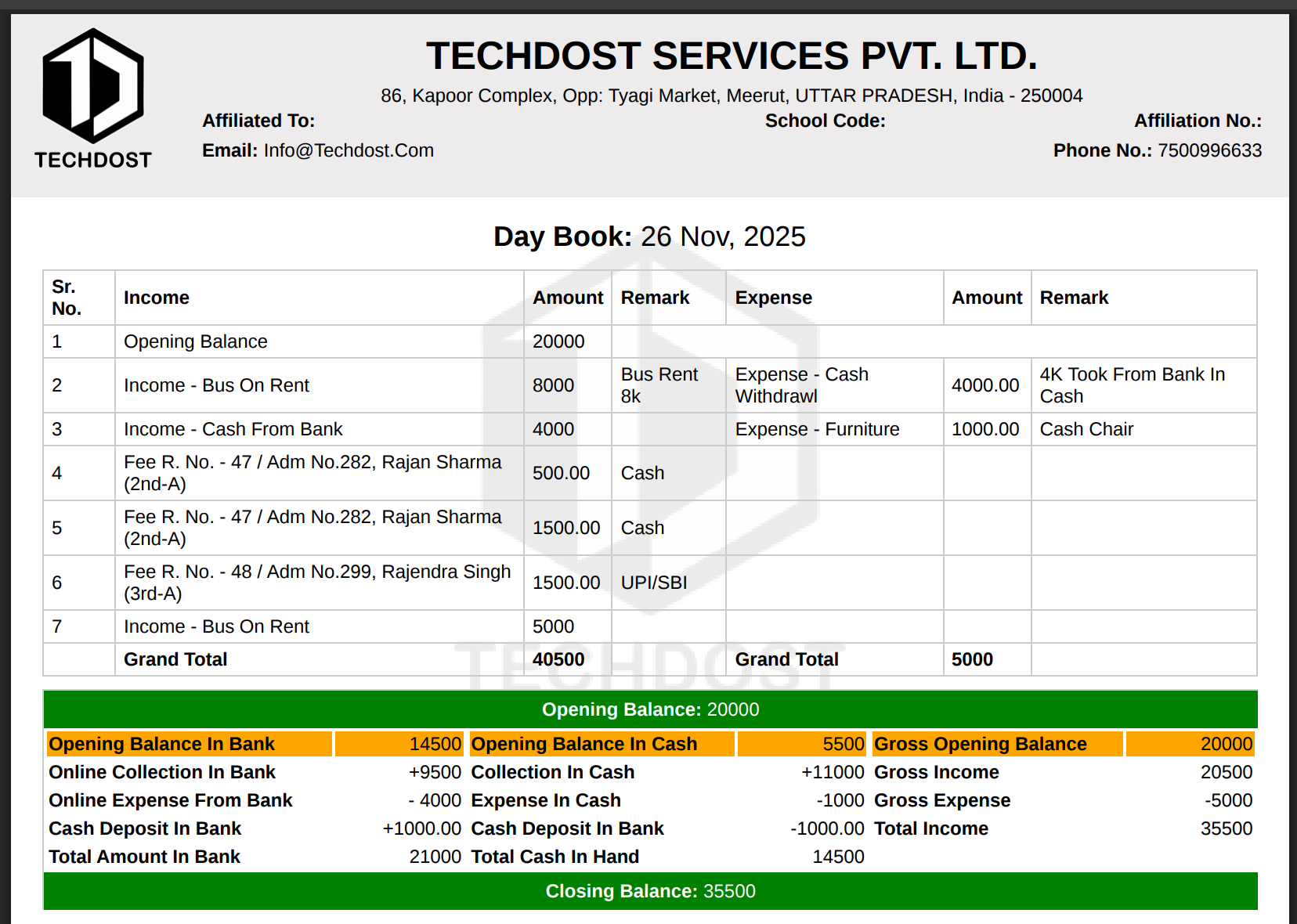 Day Book format in Tally
